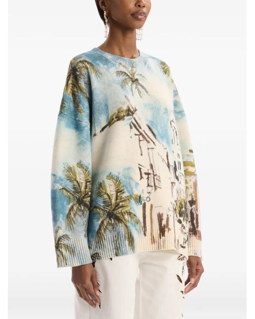 Oscar de la Renta White Dominican-Landscape Oversized Pullover