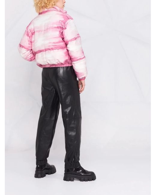 Moschino Pink Brushstroke-Print Puffer Jacket