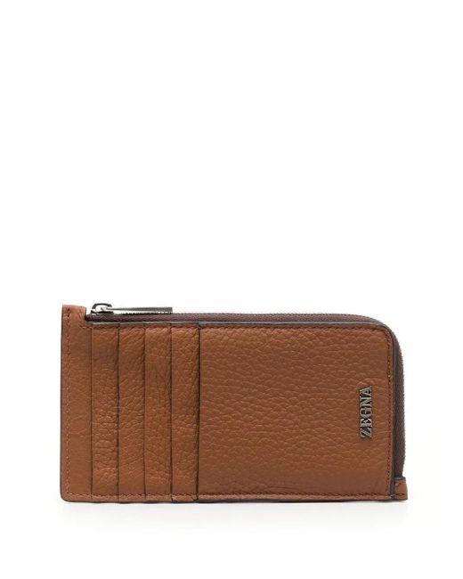 Zegna Brown Zip-Around Leather Wallet for men
