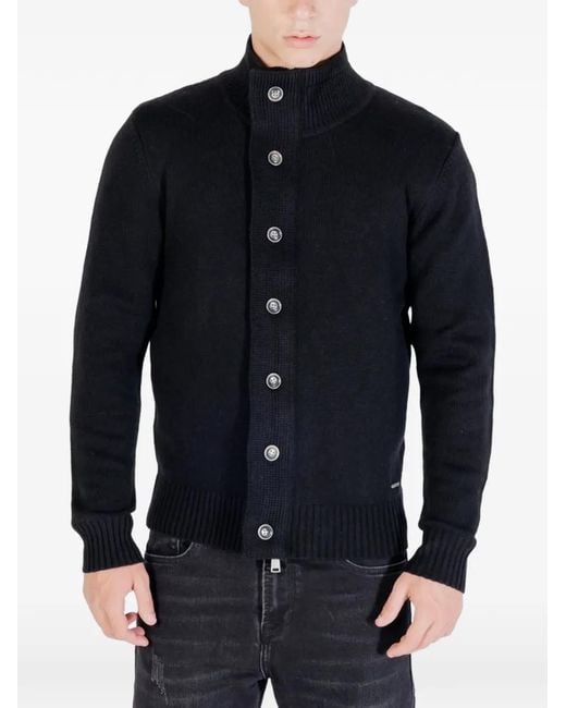 Gianni Lupo Blue Button-Up High-Neck Sweater for men