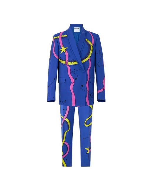 Moschino Blue Graphic-Pattern Virgin-Wool Suit for men
