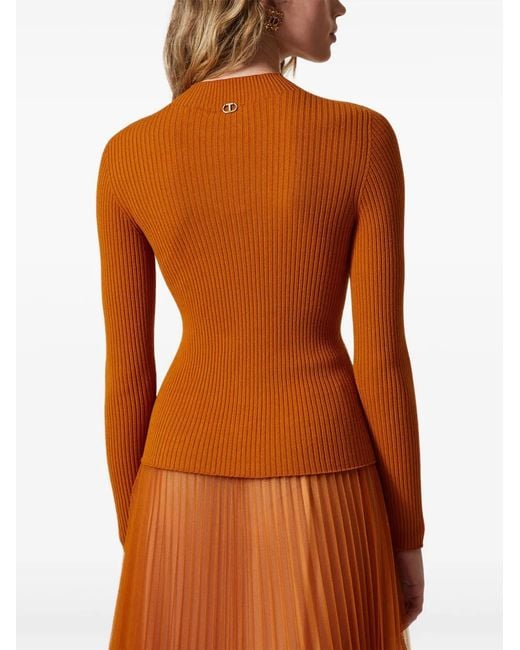 Twinset Orange Ribbed Turtleneck Knit Sweater
