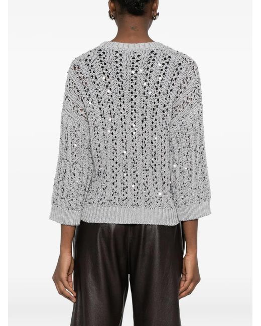Peserico Gray Sequin Button Cardigan