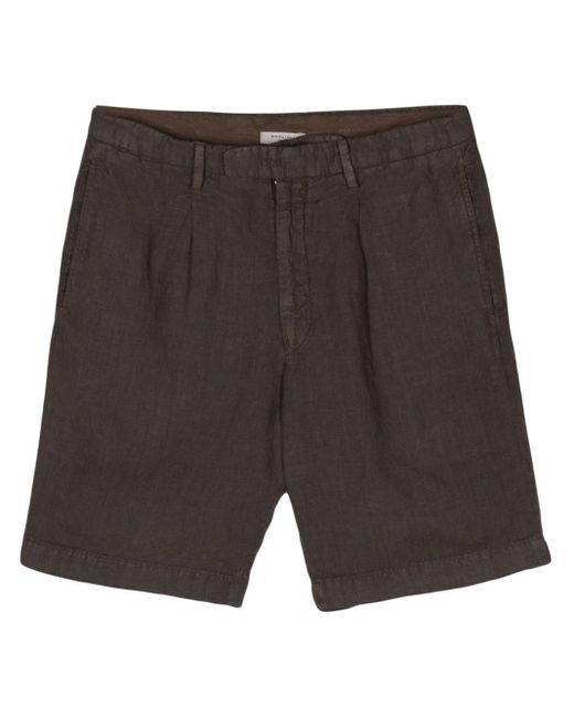 Boglioli Gray Pleated Linen Chambray Shorts for men