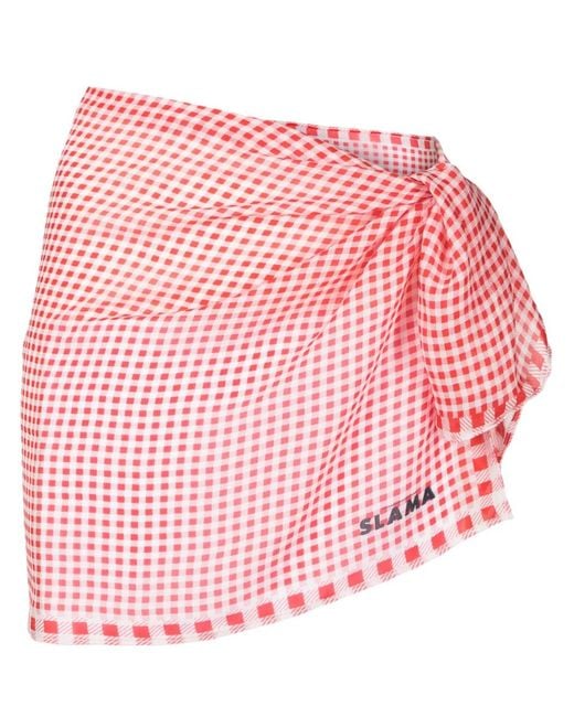 Amir Slama Pink Logo-Print Gingham-Check Skirt