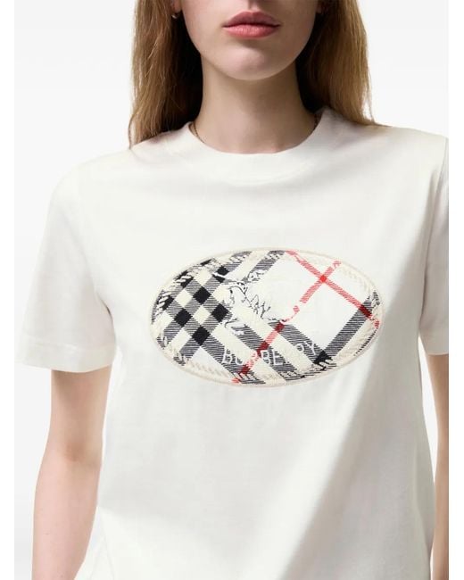 Burberry White Check Knight Stamp Coton T-Shirt