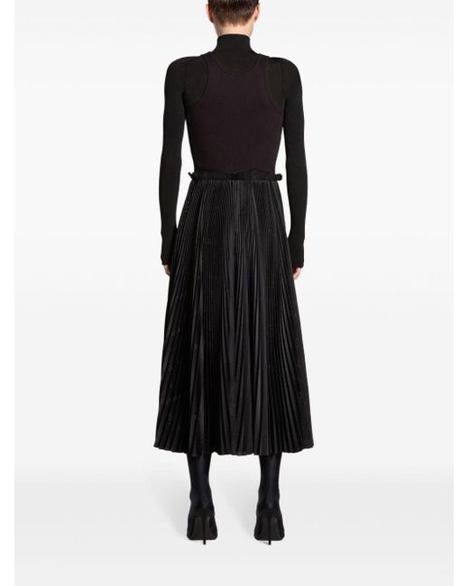 Balenciaga Black Scoop-neck Pleated Midi Dress
