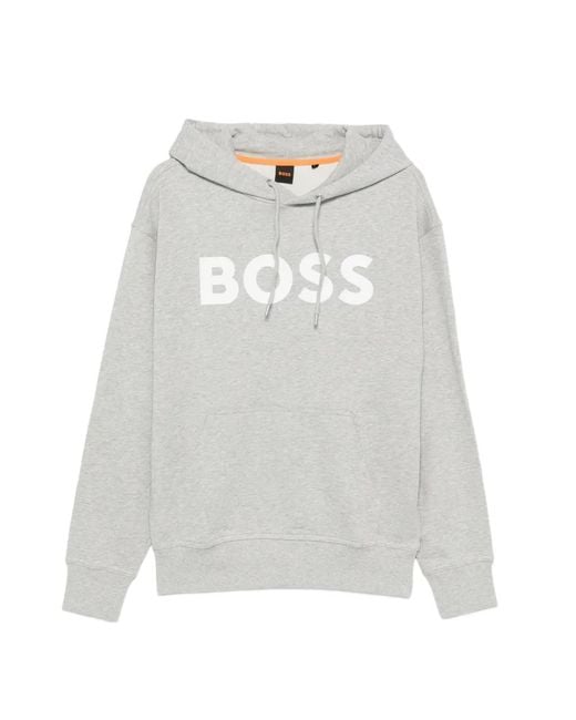 Boss Gray Webasic Logo-Print Hoodie for men