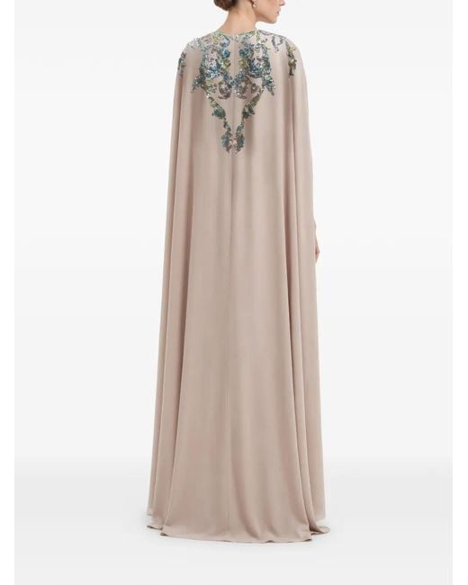 Saiid Kobeisy Natural Embellished-Front Cape Dress