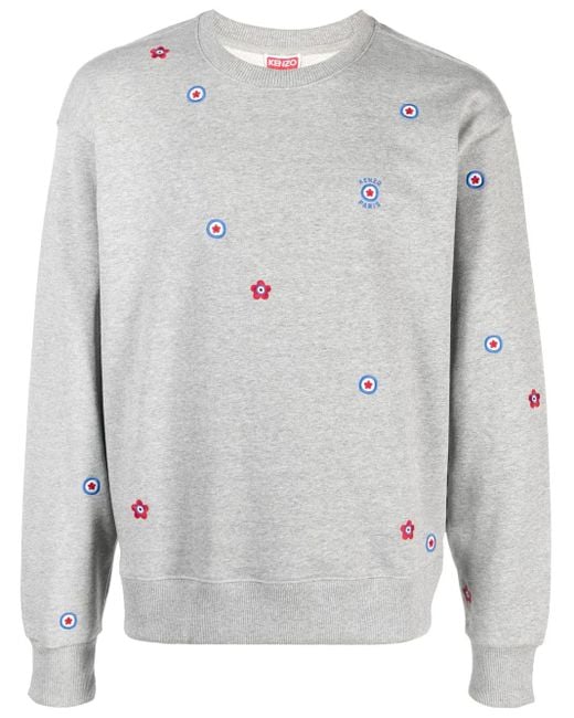 KENZO Gray Floral-Embroidered Cotton Sweatshirt for men