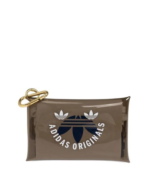 Adidas Gray Logo-Print Pouch Keyring