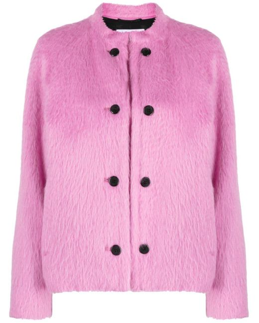 Max Mara Faux-fur Double-breasted Coat in Pink | Lyst