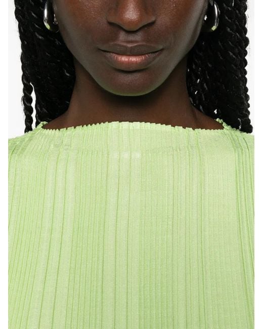 Issey Miyake Green Pleated Sleeveless Mini Dress