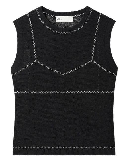 Top con panel de malla Tory Burch de color Black