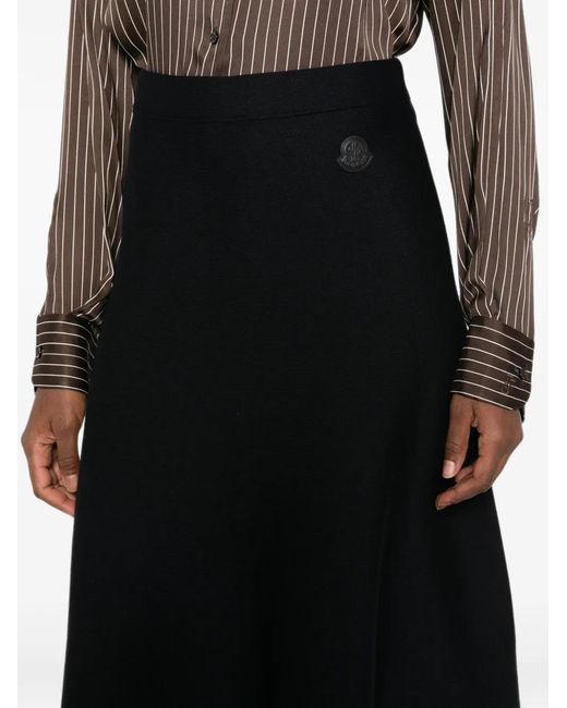 Moncler Black Logo-Patch Midi Skirt