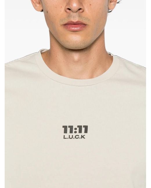 11 11 L.U.C.K. White Logo-Print T-Shirt
