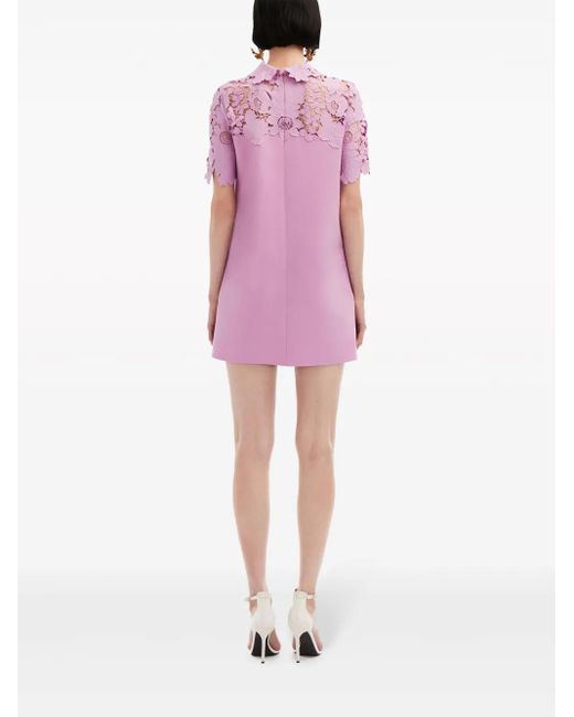 Oscar de la Renta Pink Lace-Trimmed Wool-Blend Minidress
