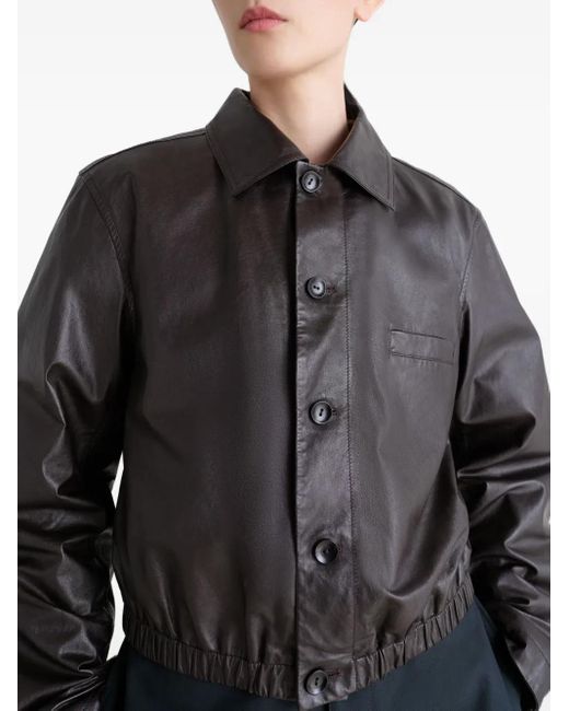 Lemaire Black Buttoned-Up Elasticated Leather Jacket