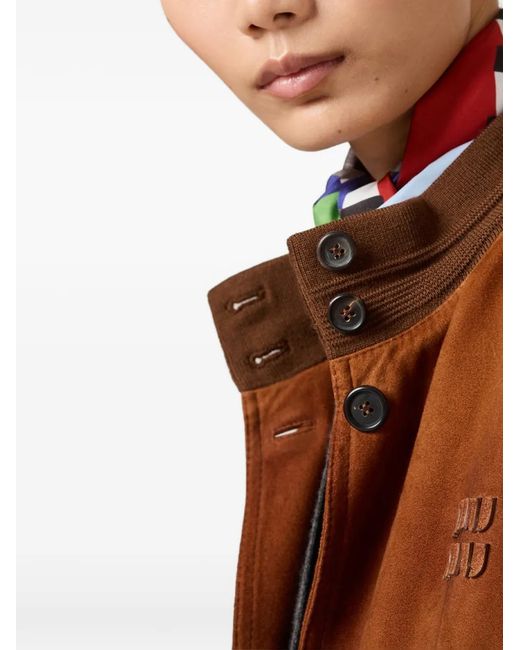 Miu Miu Brown Logo-Detail Suede Jacket