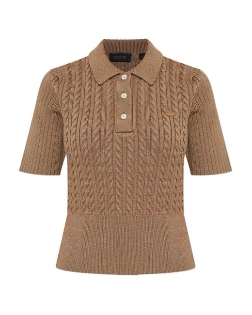 Lacoste Brown Cable-Knit Polo Shirt