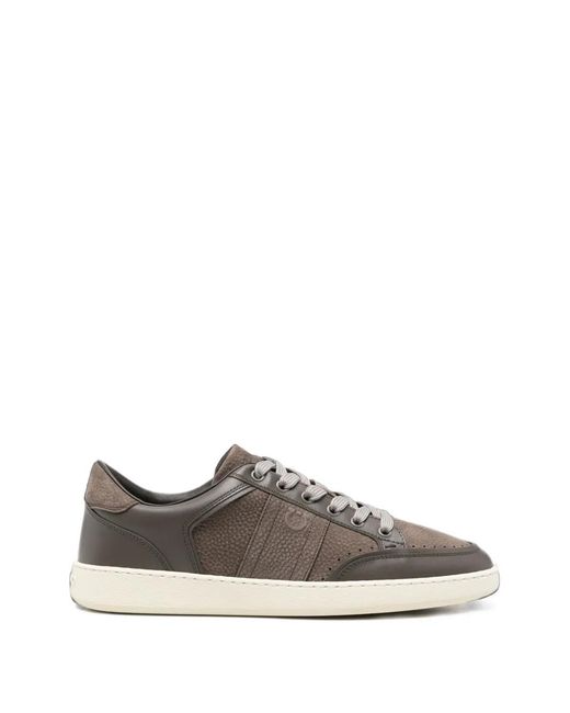 Ferragamo Gray Panelled Leather Sneakers for men