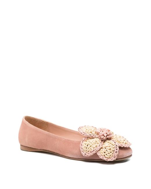 Paloma Barceló Pink Flower-Appliqué Ballet Flats