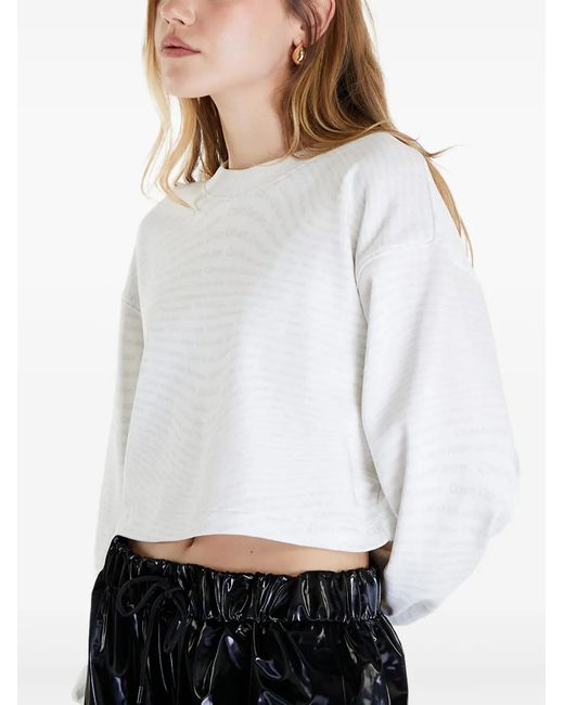 Calvin Klein White Cropped Puff-Sleeve Sweater