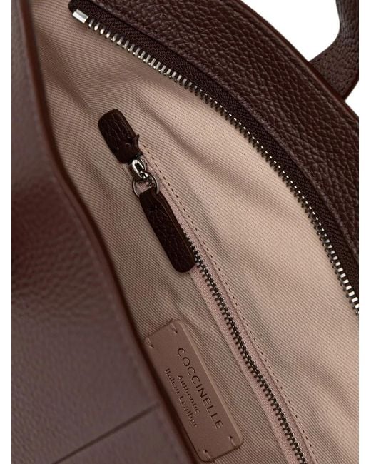 Coccinelle Brown Buckle-Detail Pebbled-Leather Tote Bag