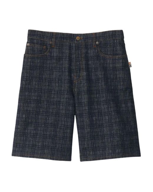 Burberry Blue Check Denim Shorts for men