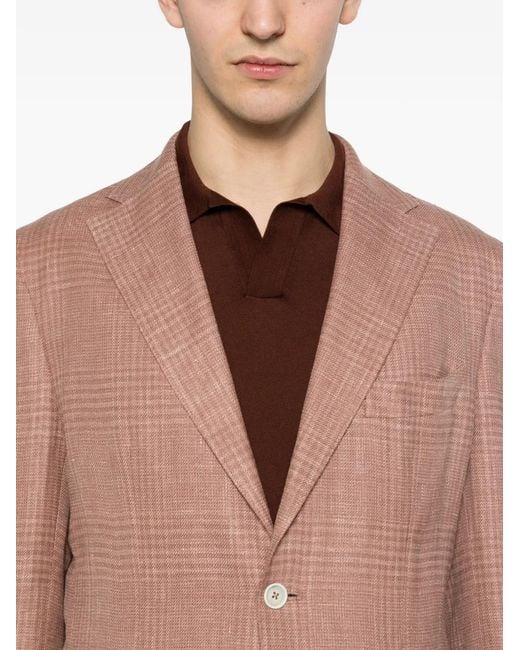 Eleventy Pink Single-Breasted Check Blazer for men