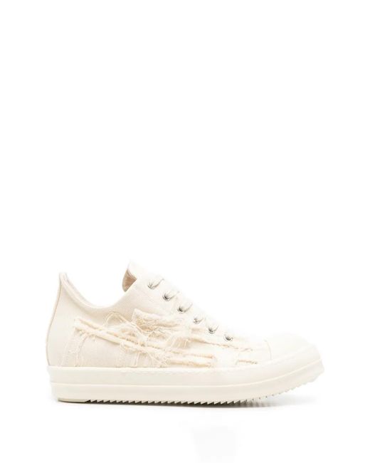 Rick Owens White Distressed Lace-Up Sneakers for men