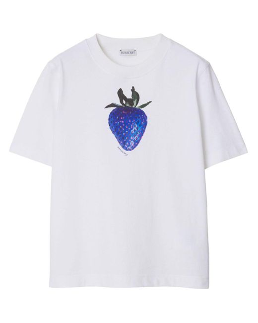 Burberry White T-Shirt mit Erdbeer-Print