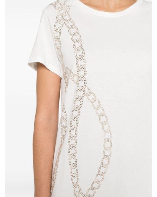 Liu Jo White Chain-link Bead-embellished T-shirt