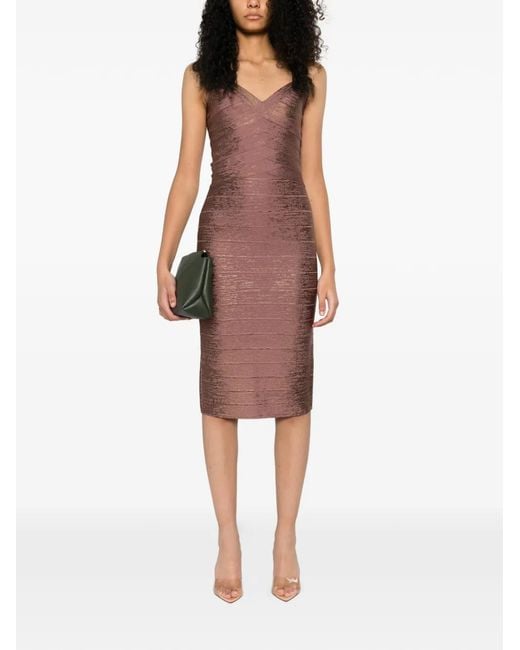 Hervé Léger Pink V-Neck Bandage Dress