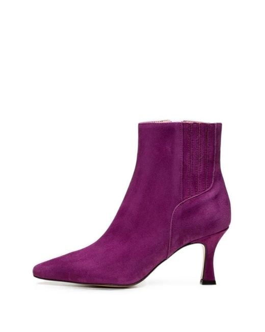 Poche Paris Purple Suede Pointed-Toe Ankle Boots