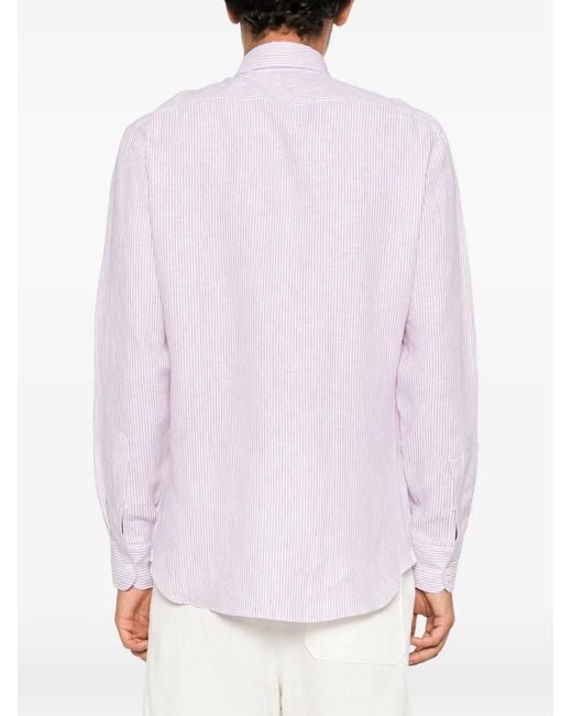 Zegna Purple Striped Long-Sleeve Shirt for men