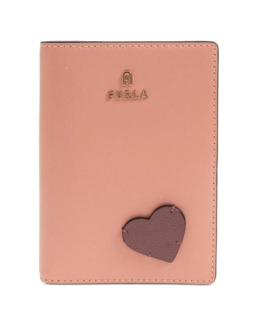 Furla Pink Camelia Heart-Patch Passport Case