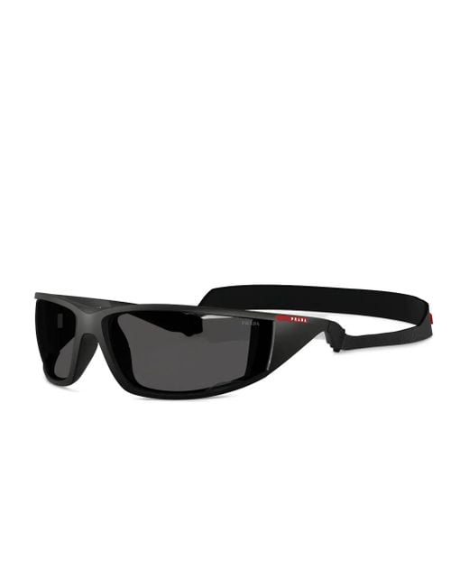 Prada Linea Rossa Black Rectangle-Frame Sunglasses for men