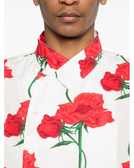 KENZO Red Floral-Print Asymmetric-Front Shirt for men