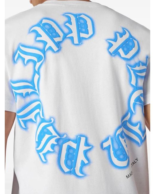 Philipp Plein White Gothic Plein-Print V-Neck T-Shirt for men
