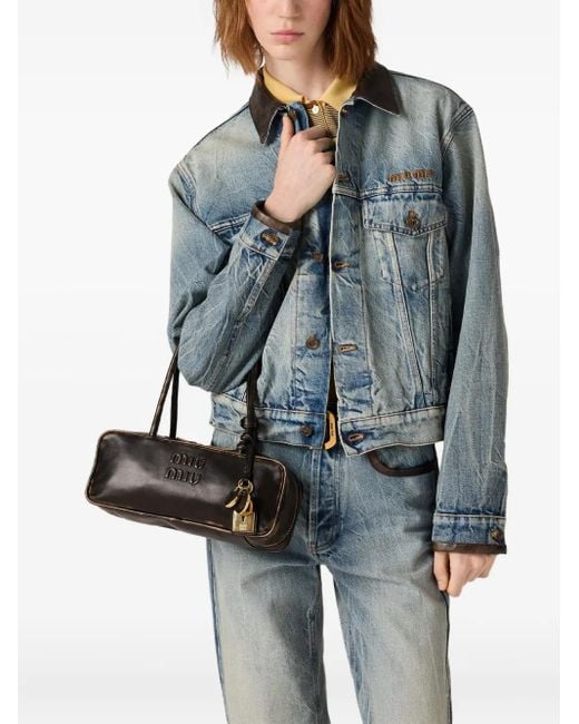 Miu Miu Black Beau Logo-Embossed Tote Bag