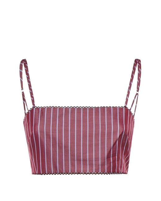 ANDAMANE Purple Striped Scalloped-Trim Top