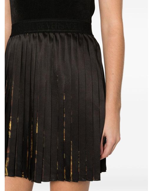 Versace Black Watercolour Couture-Print Pleated Miniskirt