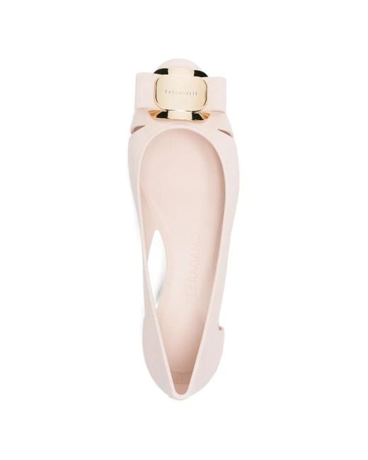 Ferragamo Pink Vara Bow-Detail Flat Pumps