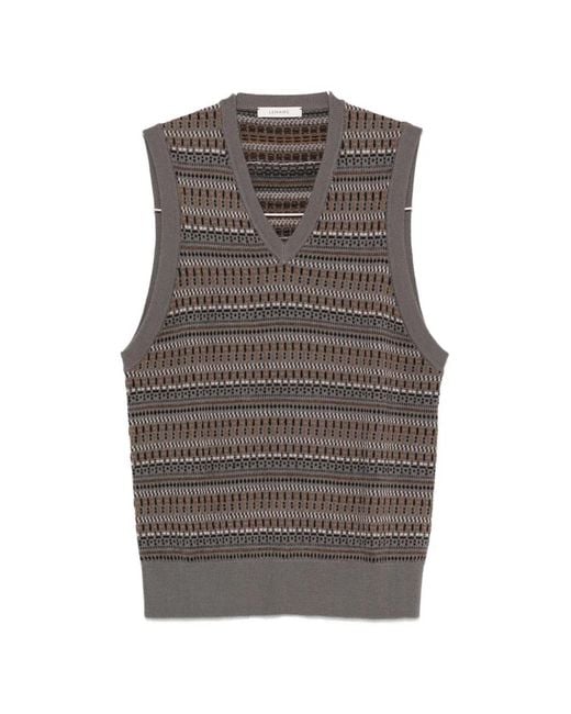 Lemaire Brown V-Neck Jacquard-Knit Vest for men