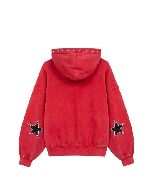 Twojeys Red Studded Zip-Up Hoodie for men