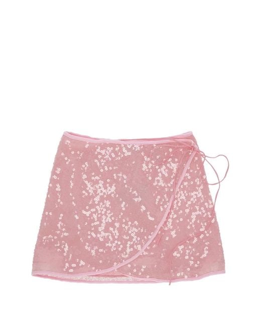 Oseree Pink Sequin-Embellished Wrap Skirt