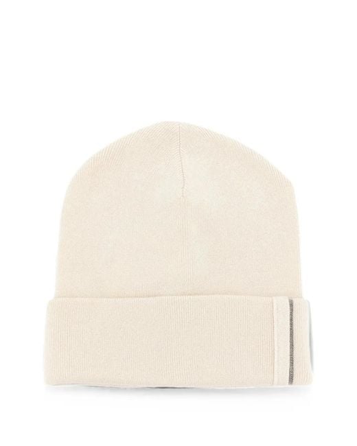 Brunello Cucinelli Natural Monili-Embellished Turn-Up Brim Beanie Hat