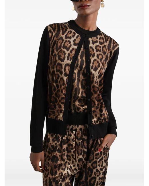 Dolce & Gabbana Black Leo-Print Wool Cardigan