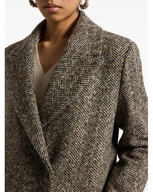 Peserico Gray Herringbone Tweed Coat